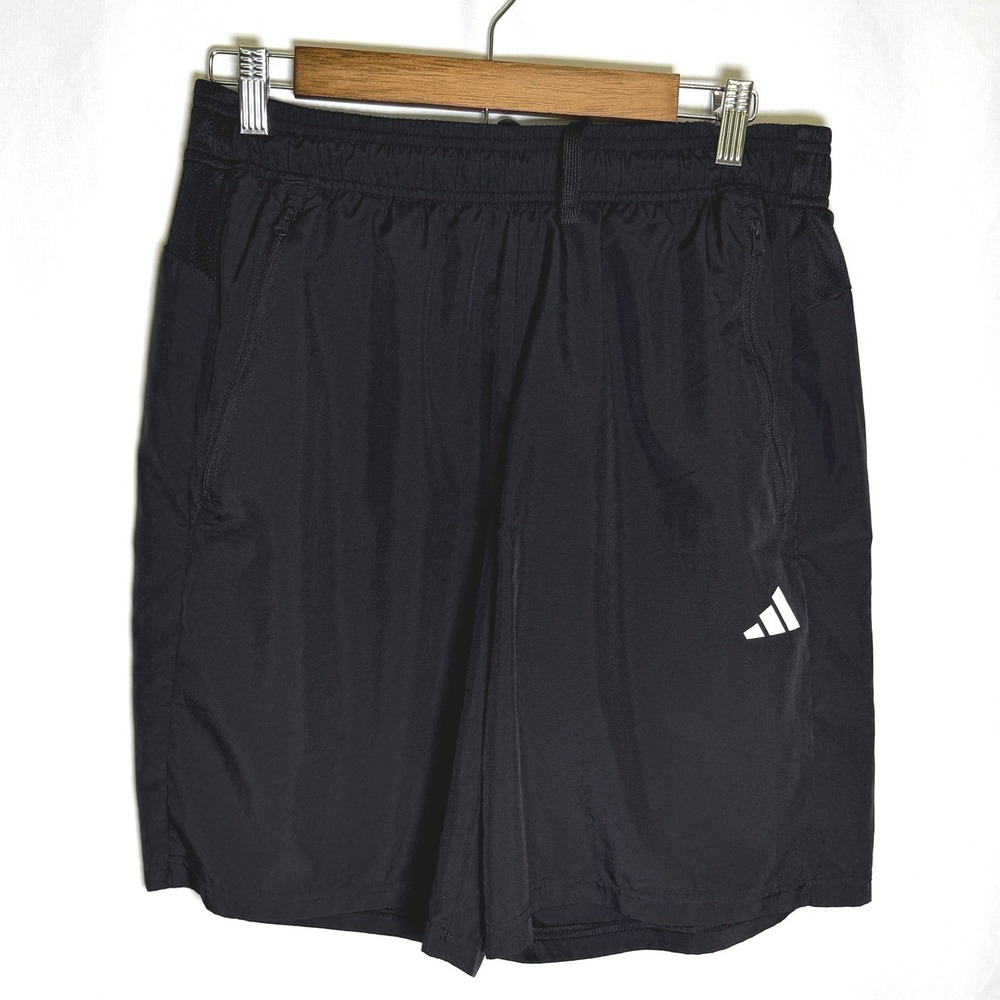 Adidas Aeroready Mens Black Training Shorts Zipper Pockets Size L 9 inch Inseam